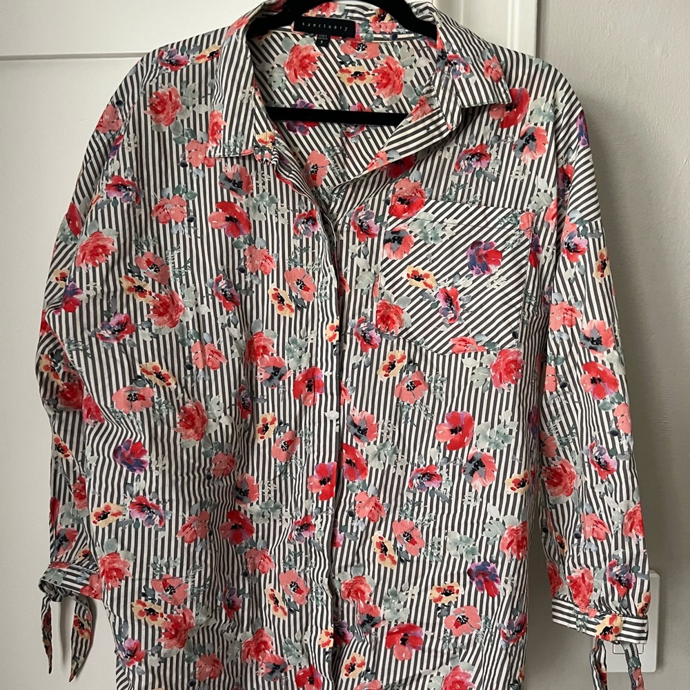 Sanctuary Floral Striped Button-Up Shirt
